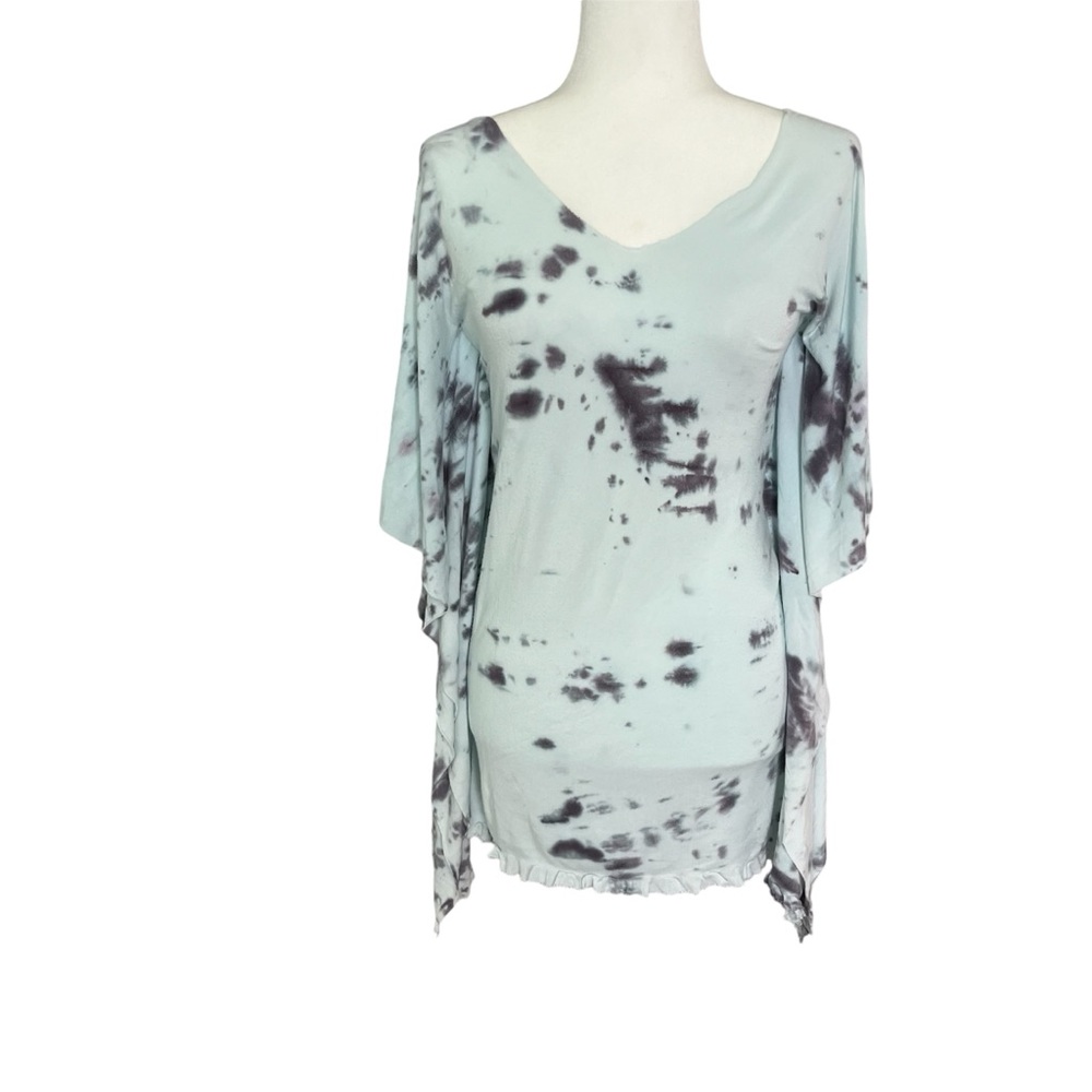 Goombay Bahamas Tye Dye Kaftan Tunic Top Light Blue Purple 100% Modal Hippie